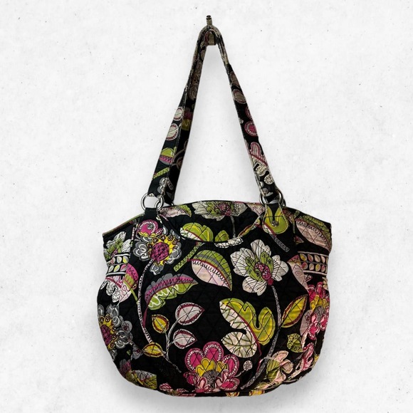 Vera Bradley Shoulder Purse Moon Blooms Pattern Zip Tote Pockets DAMAGED - Picture 2 of 9